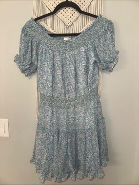 Lush Blue & Lilac Floral Off-Shoulder Dress